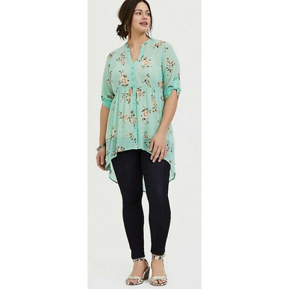 Torrid Lexie Floral Sheer Chiffon Babydoll Tunic Top Mint Green Plus Size 3X - Picture 12 of 12